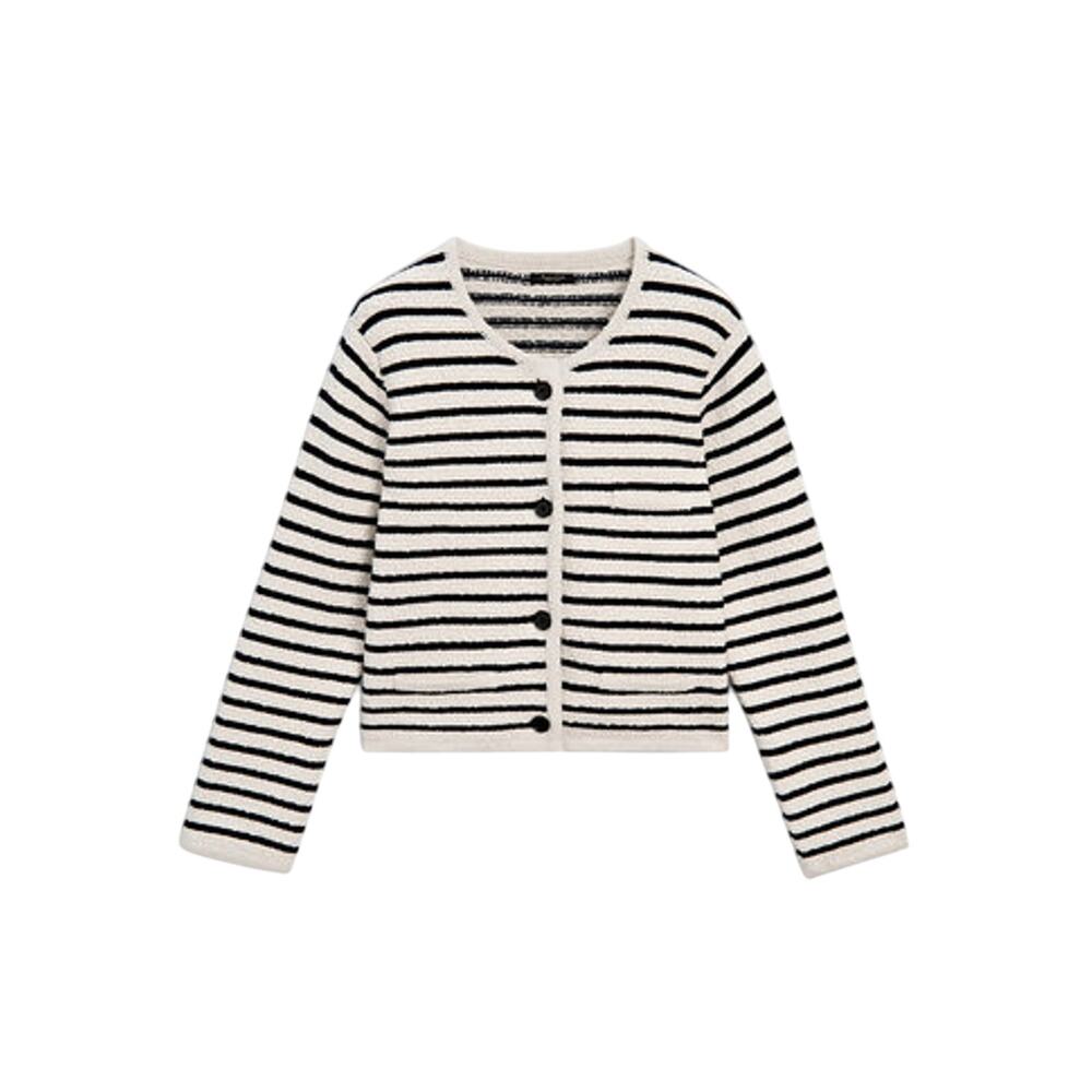 Massimo Dutti Cream Striped Knit Textured Cardigan Size L